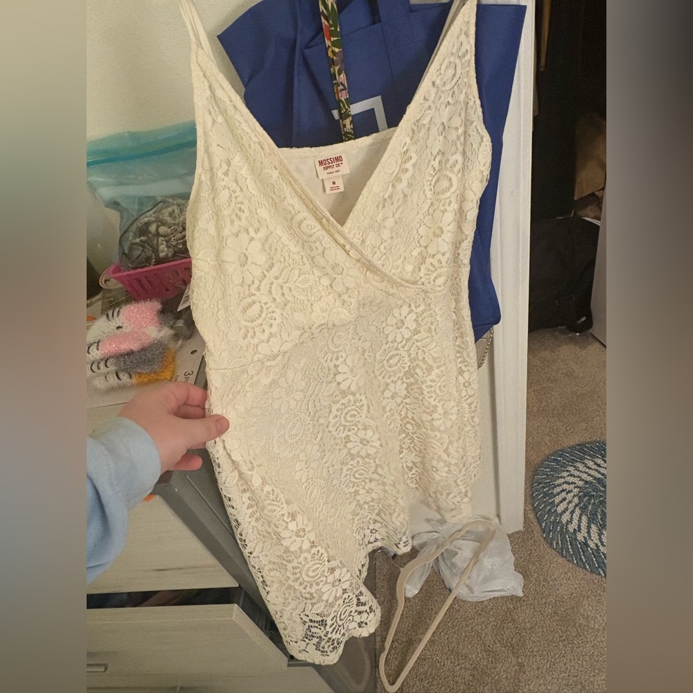 American Eagle Outfitters Cream Lace Slip Dress with Floral Detail